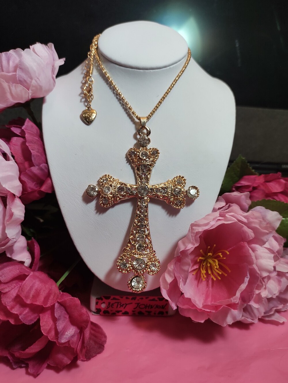 Betsey Johnson Gold-Tone Crystal Cross Necklace - Picture 3 of 3